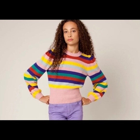 Rachel Antonoff Bridget Puff Sleeve rainbow stripe Sweater - Picture 3 of 16